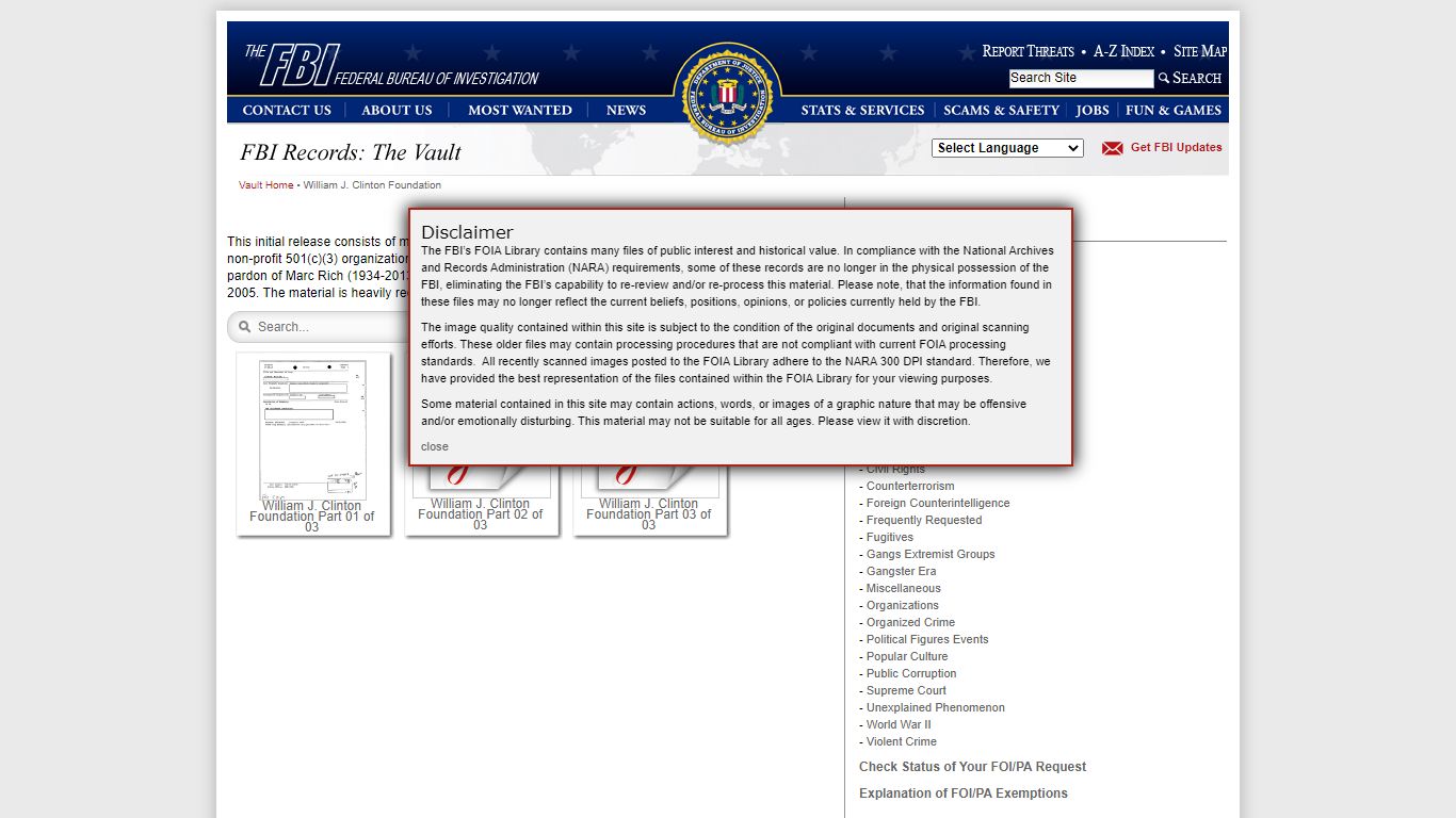 FBI Records: The Vault — William J. Clinton Foundation